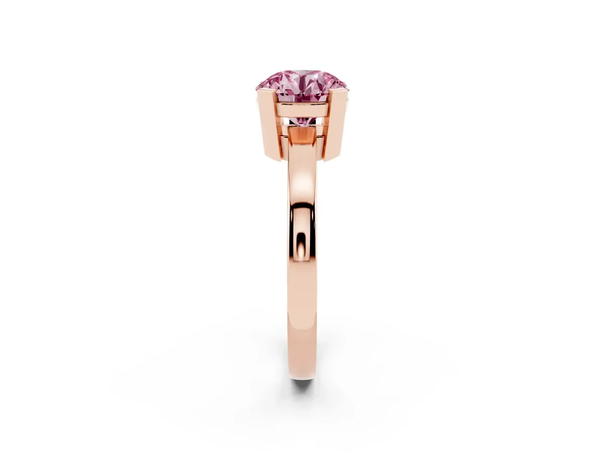 Fancy Pink Round Cut Cut Solitaire Ring with Four-Prong Setting and Classic Band Rose gold
