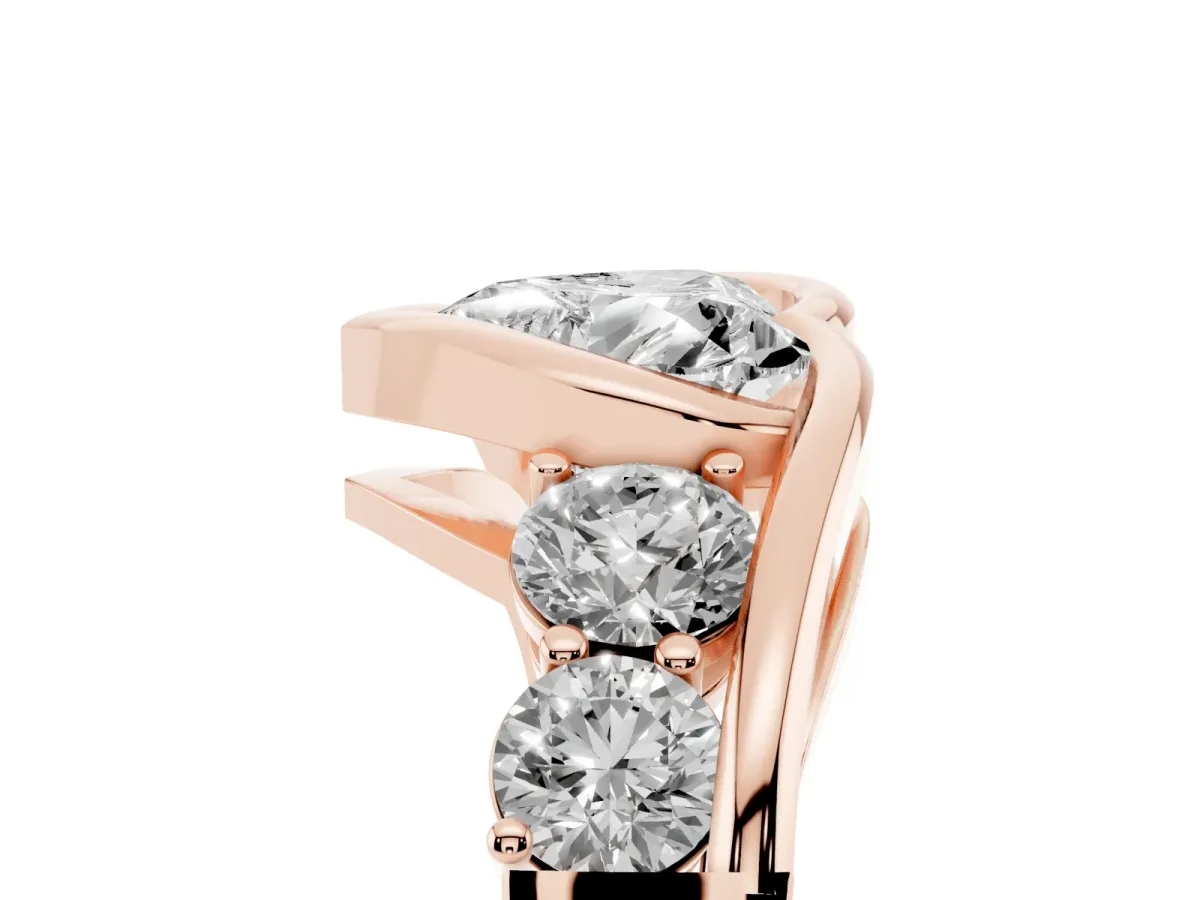 Bezel Set Heart Cut Diamond Bypass Ring with Round Accents Rose gold