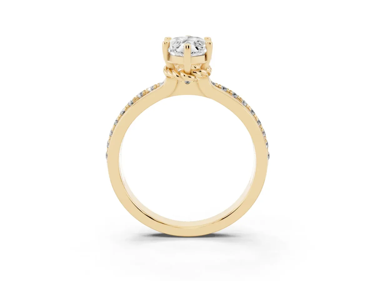Marquise Cut Solitaire Diamond Ring with Channel Set Band and Six-Prong Setting Yellow gold