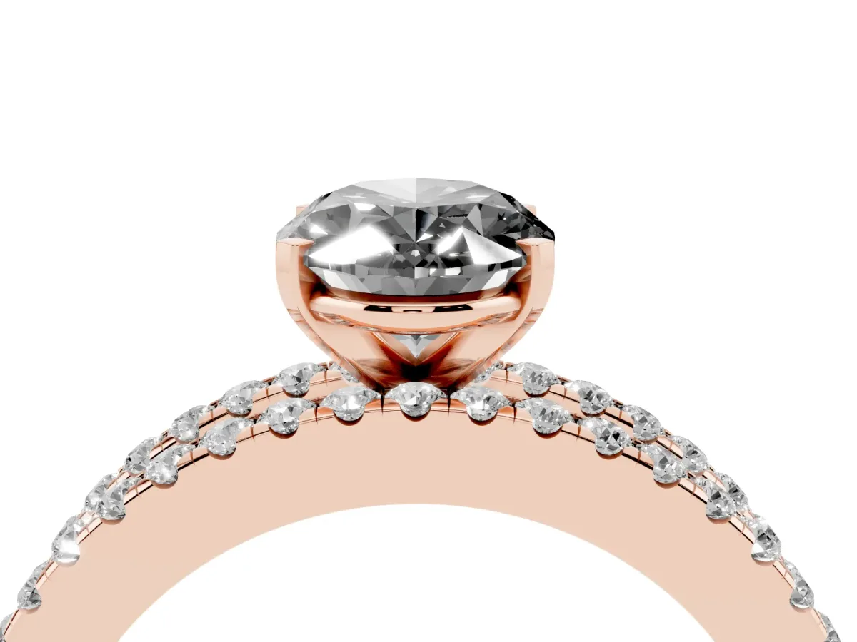 Fancy Black Oval Cut Diamond Solitaire Ring with Pavé and Channel Set Band Rose gold