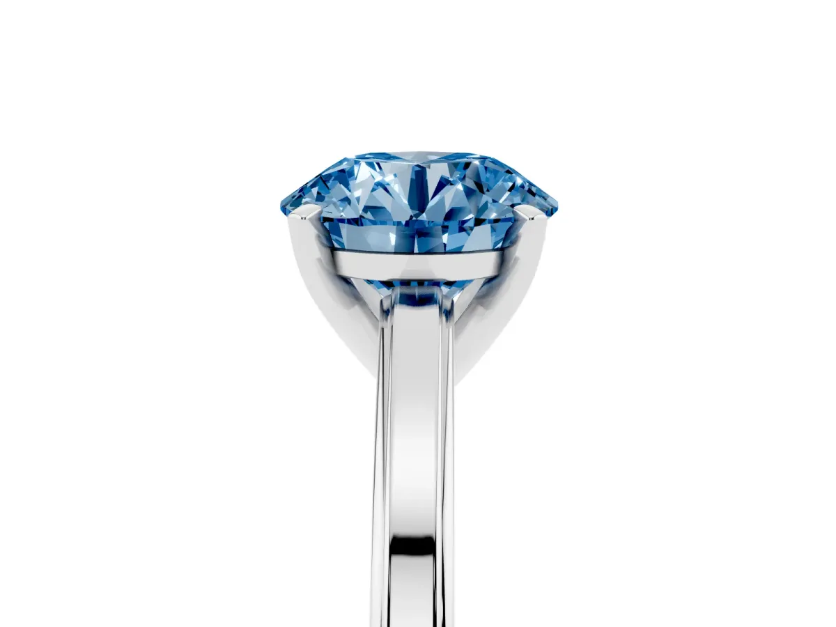Fancy Blue Round Cut Solitaire Diamond Ring with Four-Prong Setting and Classic Band White gold
