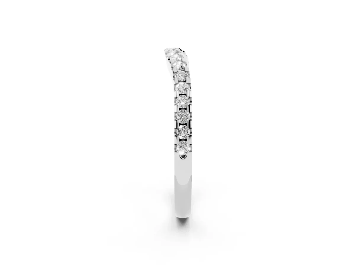 Pavé Round Diamond Curved Wedding Band Platinum