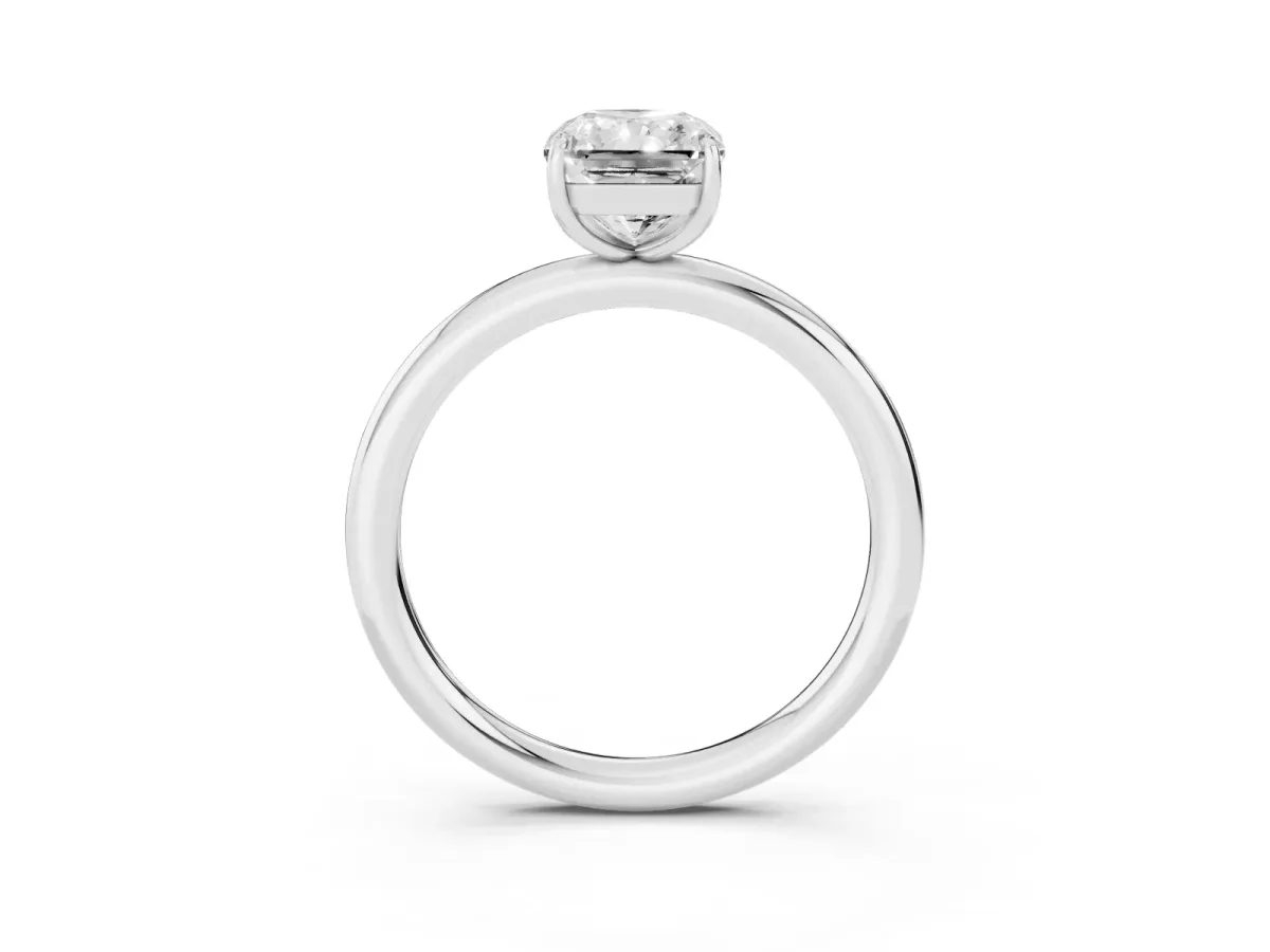 Radiant Cut Solitaire Diamond Ring with Four-Prong Setting on a Plain Band Platinum