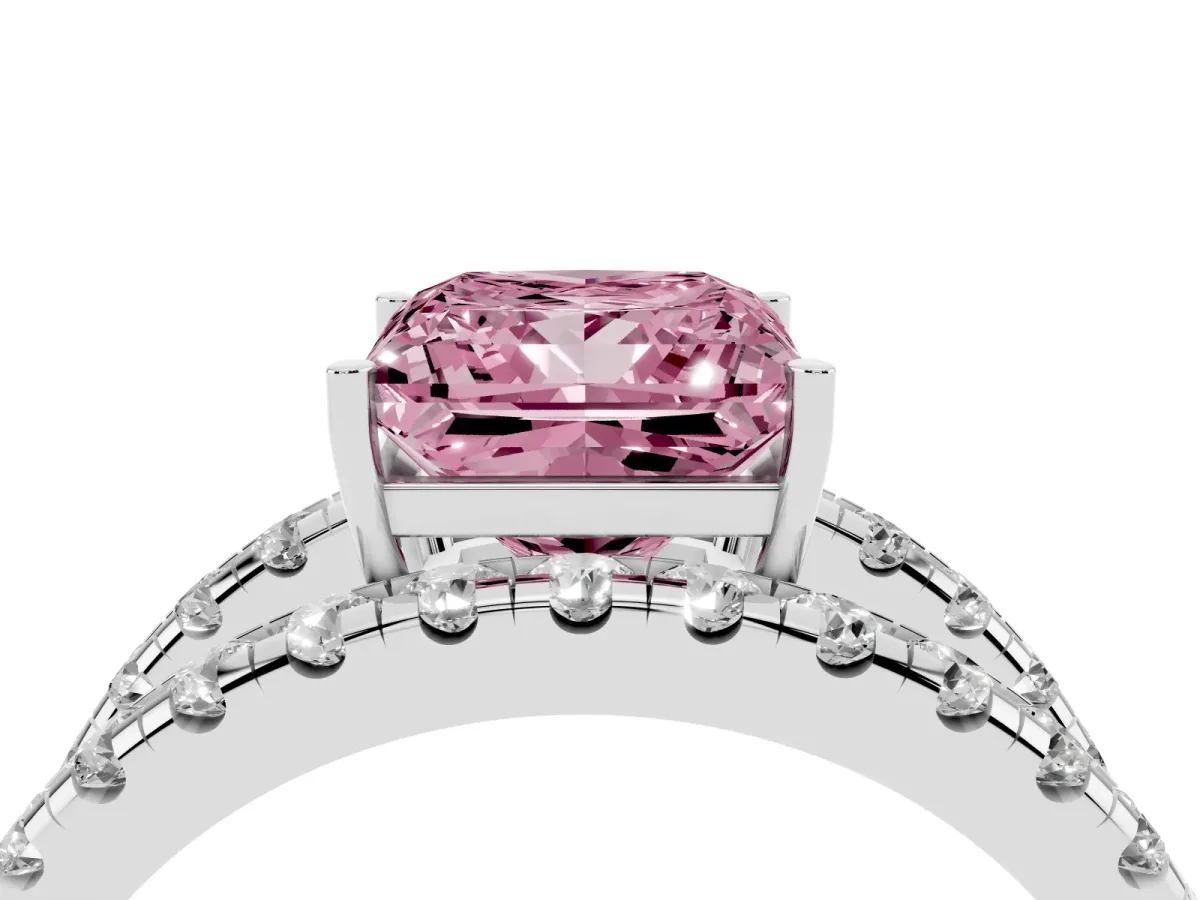 Fancy Pink Princess Cut Solitaire Split Shank Pave Diamond Ring Platinum