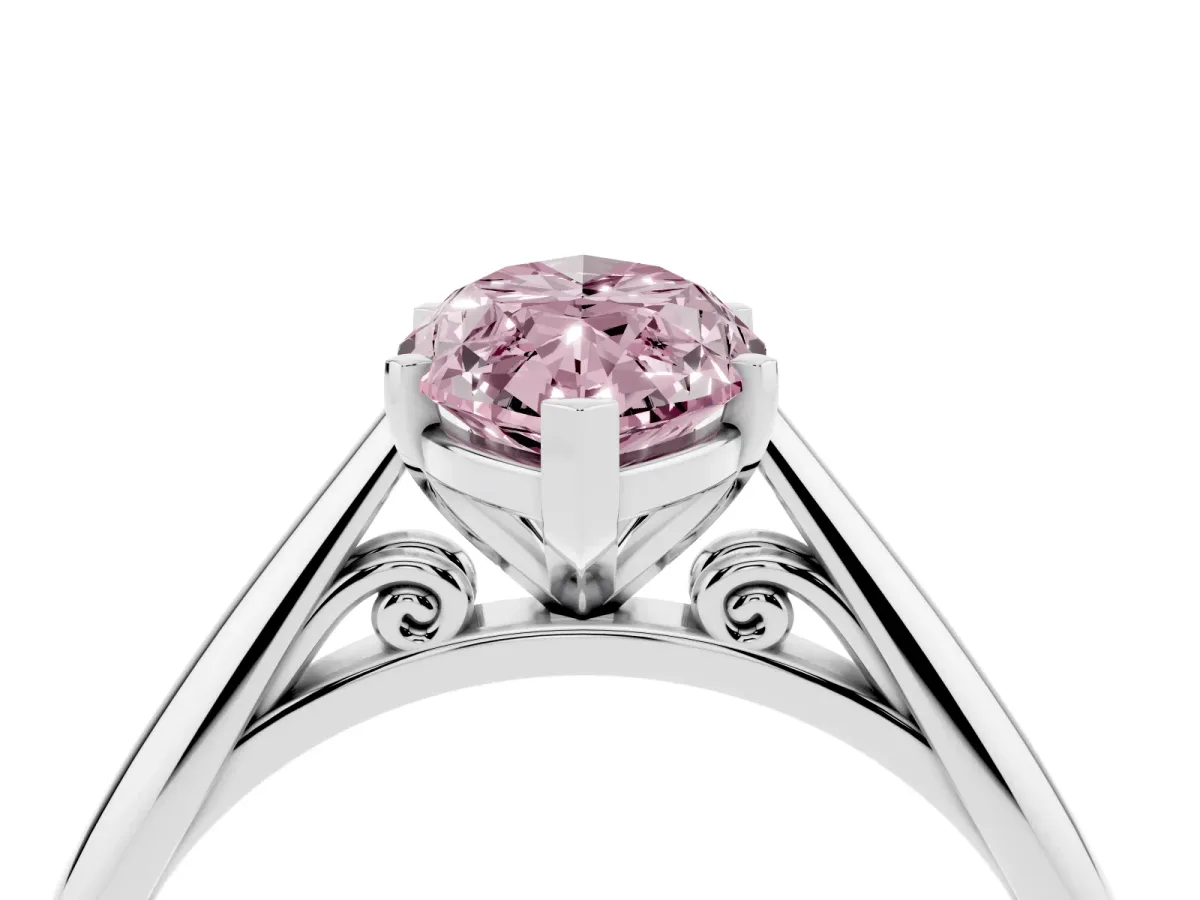 Fancy Pink Marquise Cut Diamond Solitaire Engagement Ring with Cathedral Setting and Four-Prong Mount Silver