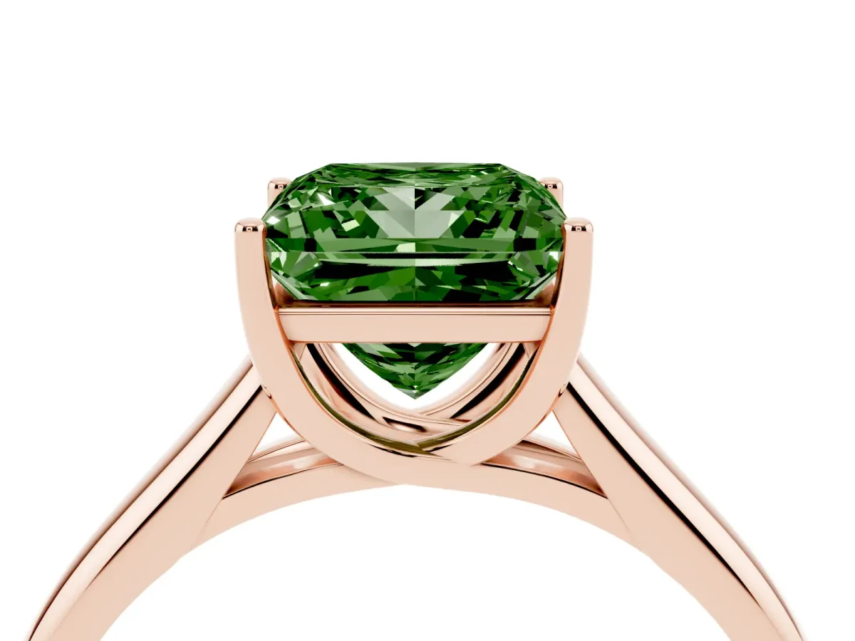 Fancy Green Princess Cut Solitaire Engagement Ring with Tapered Band and Four-Prong Setting Rose gold