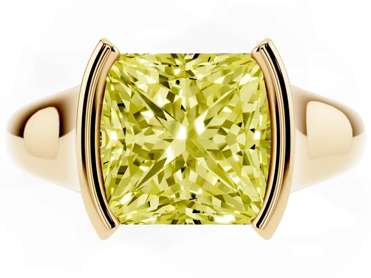 Fancy Yellow Princess Cut Solitaire Tension Set Diamond Ring with Split Shank Band Yellow gold