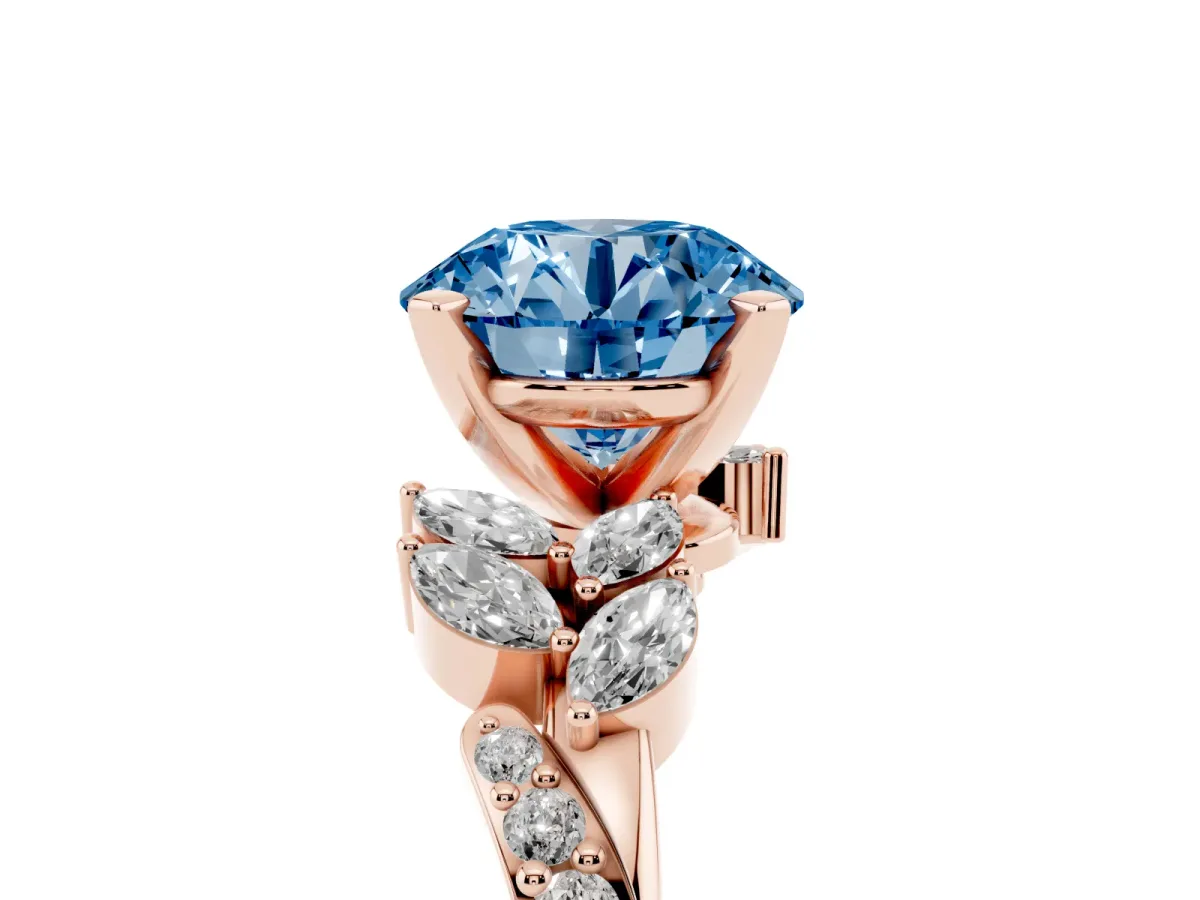 Fancy Blue Round Cut Solitaire Marquise Twist Band with Six-Prong Setting Rose gold