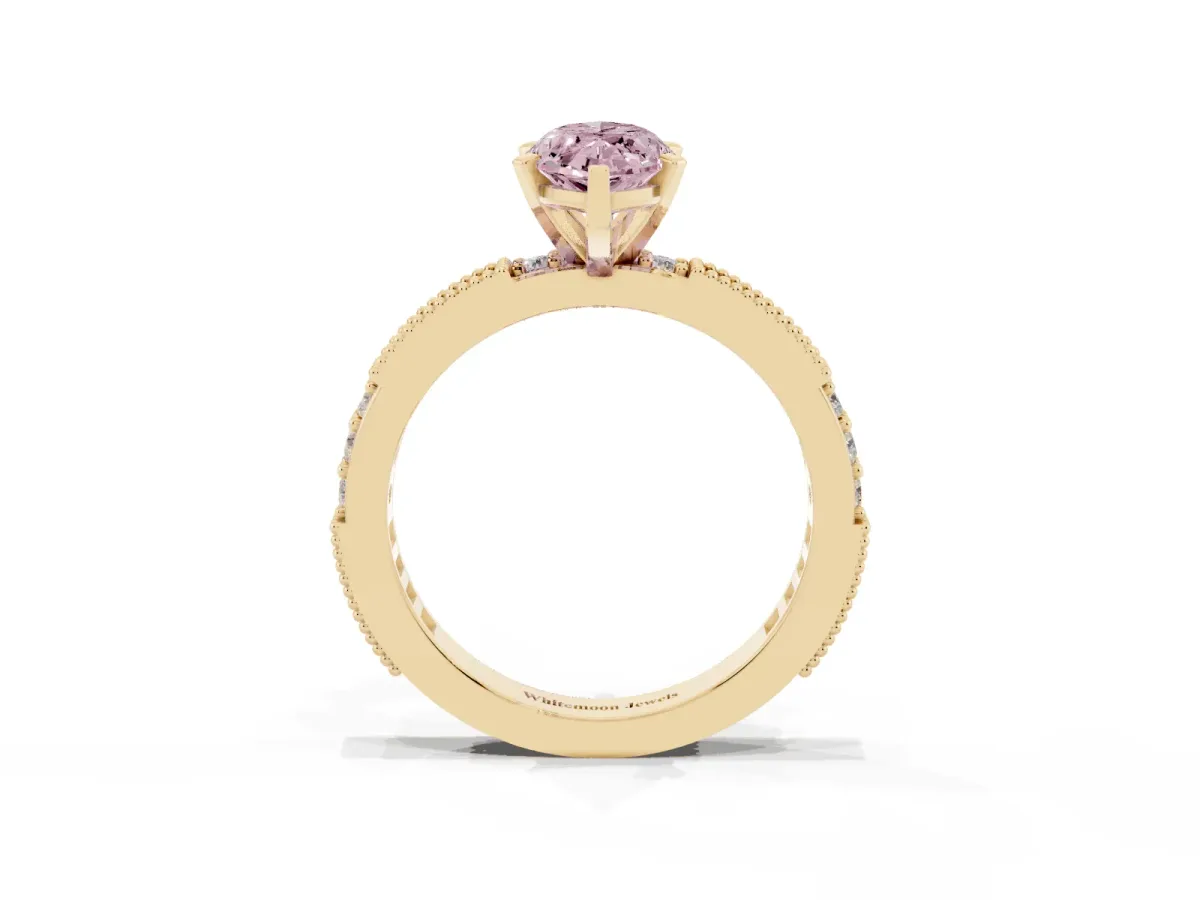 Fancy Pink Marquise Cut Solitaire with Pavé Band and Four-Prong Setting Yellow gold