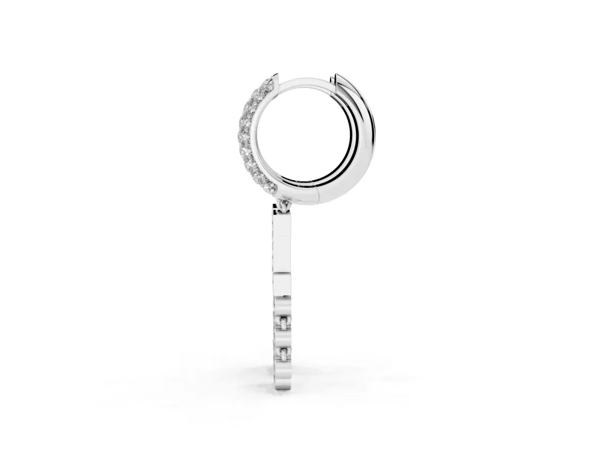 Round Diamond Initial I Huggie Hoop Earrings Silver