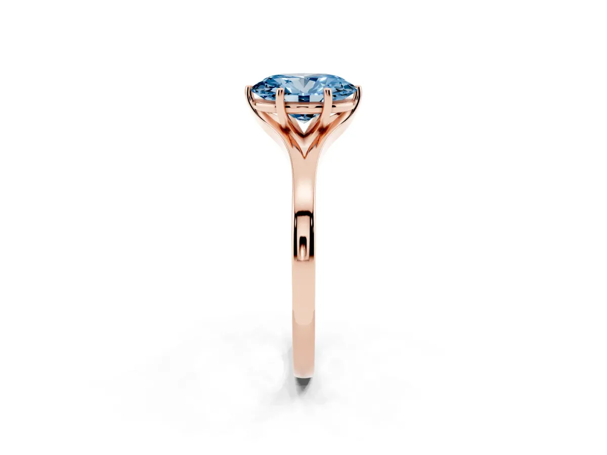 Fancy Blue Oval Cut Solitaire Diamond Ring with Six-Prong Setting and Tapered Band Rose gold