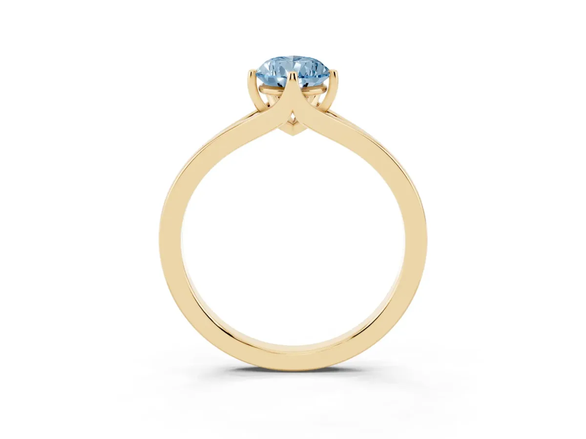 Fancy Blue Pear Cut Solitaire Diamond Ring with Six-Prong Setting and Tapered Band Yellow gold