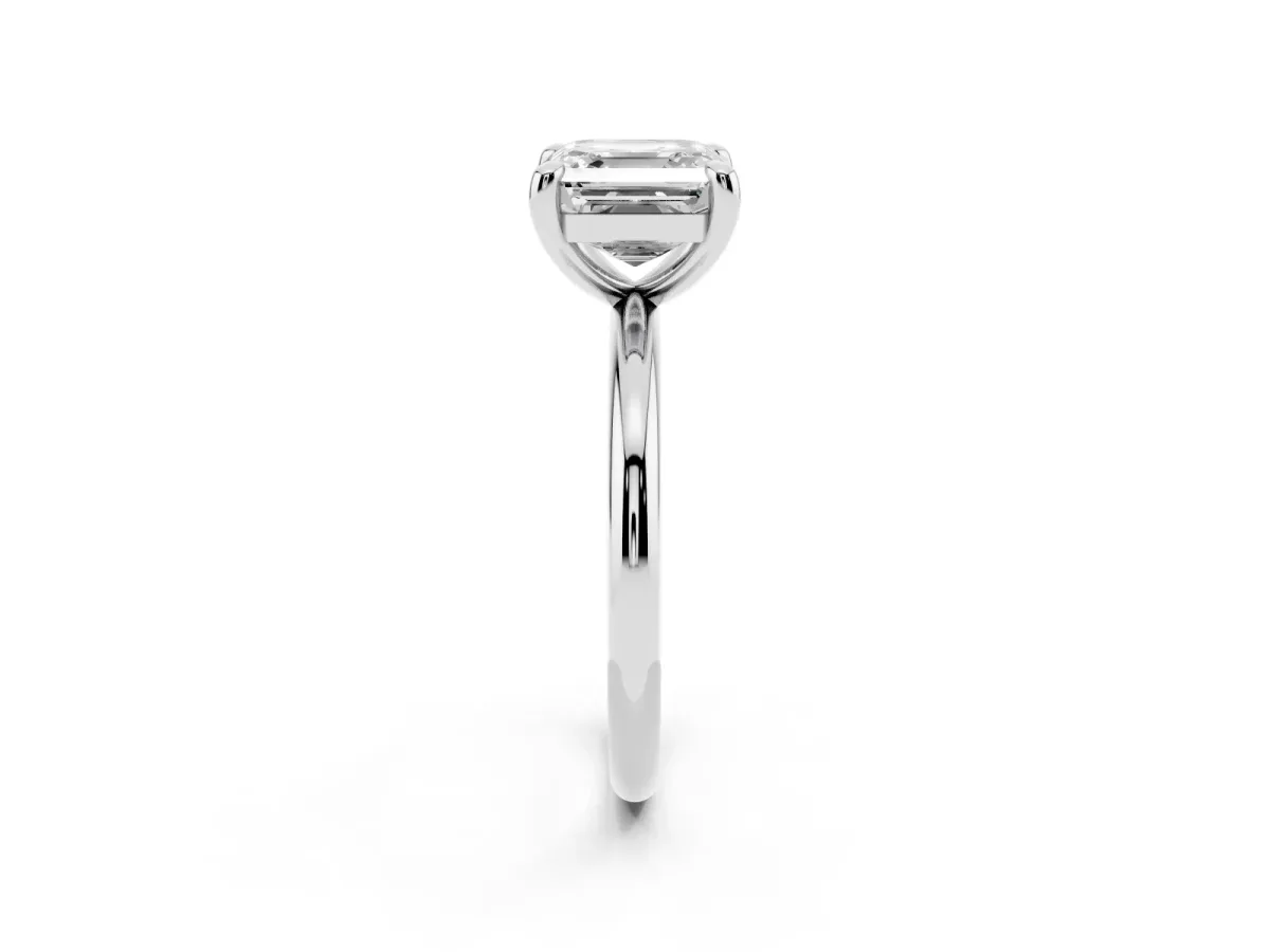 Asscher Cut Solitaire Diamond Ring with Four-Prong Setting on a Plain Band Platinum