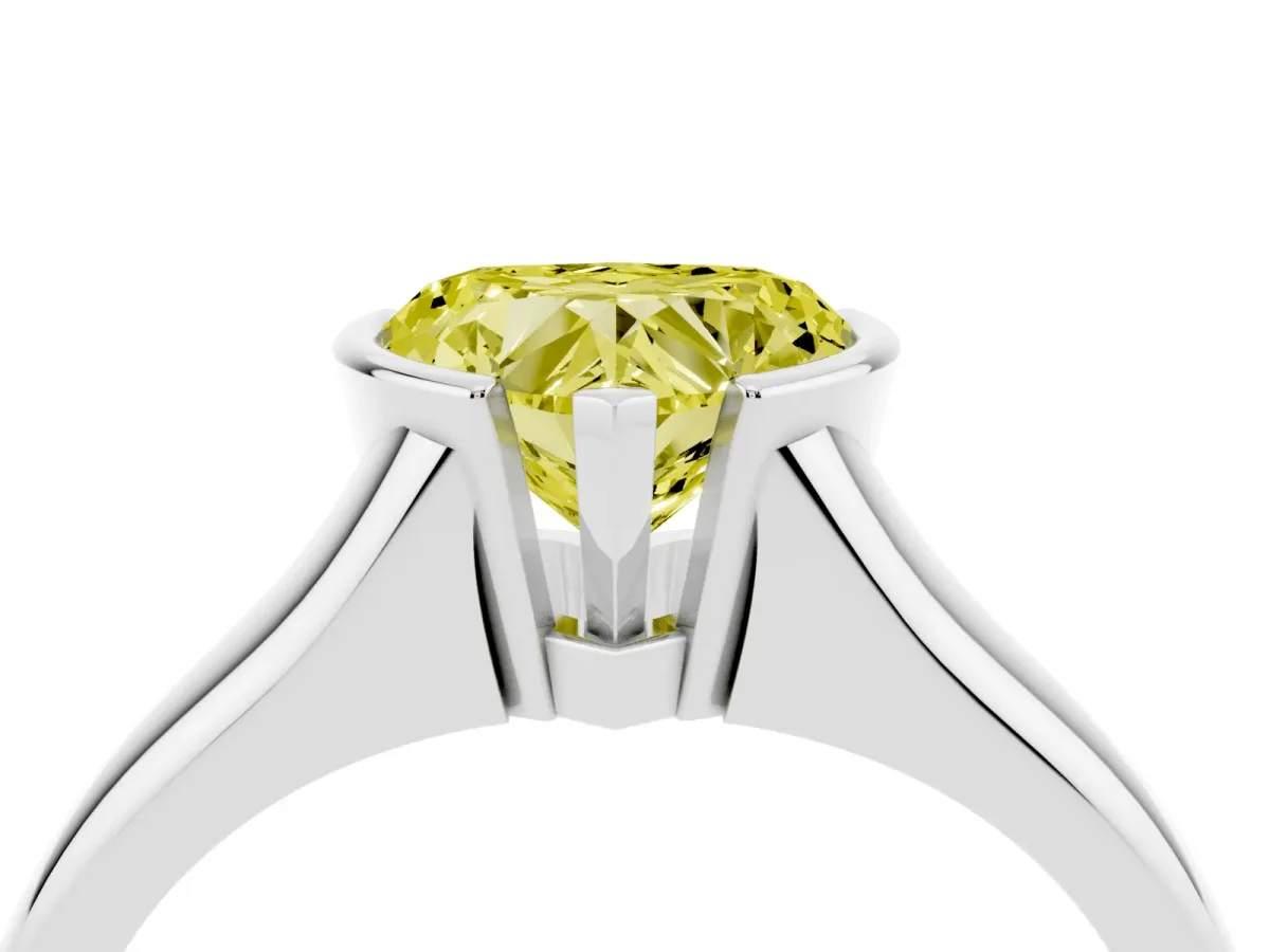 Fancy Yellow Heart Cut Solitaire Tension Set Diamond Ring with Split Shank Band Platinum