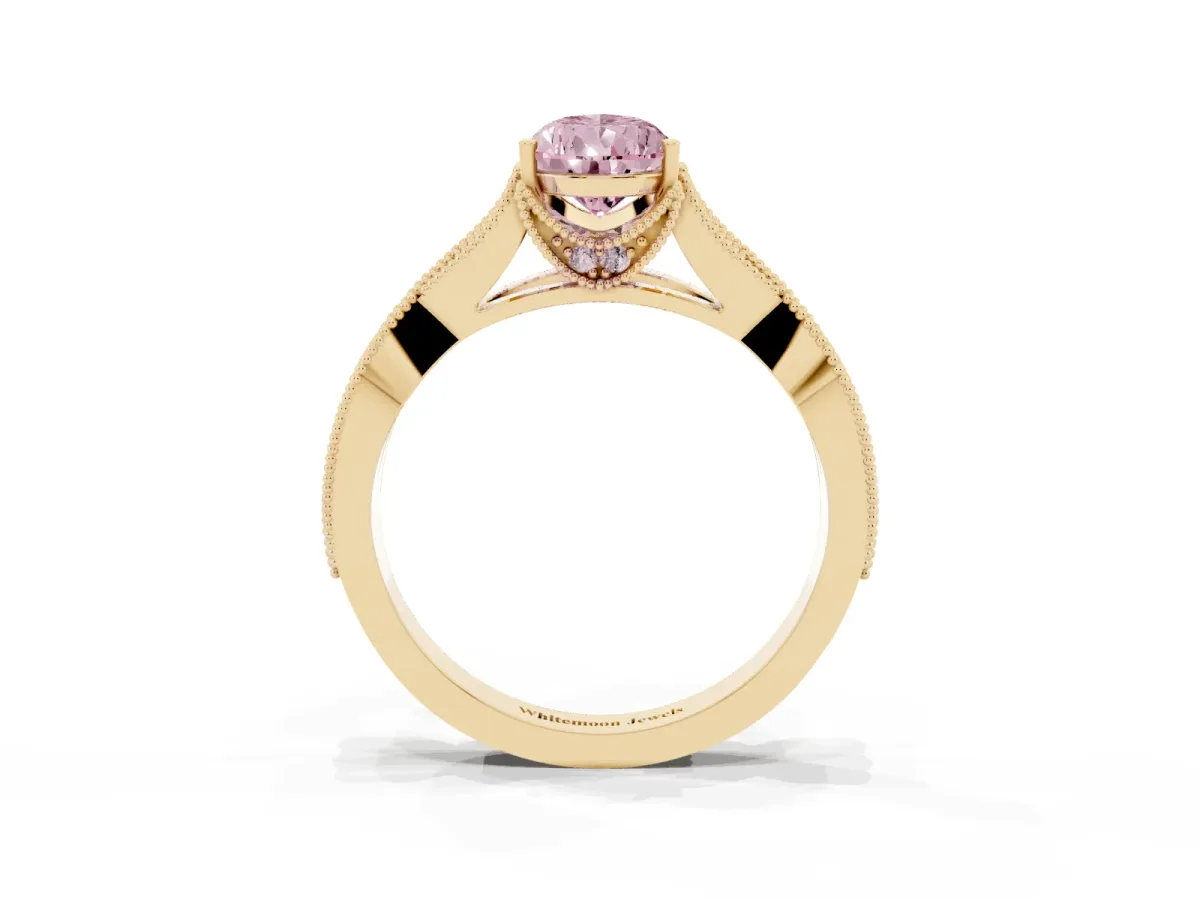 Fancy Pink Pear Cut Cut Diamond Twisted Band with Milgrain Pave Setting and Four-Prong Setting Yellow gold