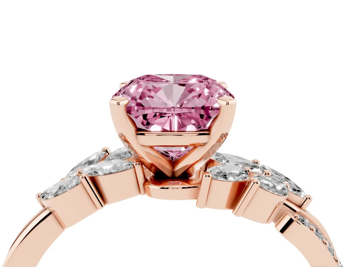 Fancy Pink Cushion Cut Solitaire Marquise Twist Band with Six-Prong Setting Rose gold