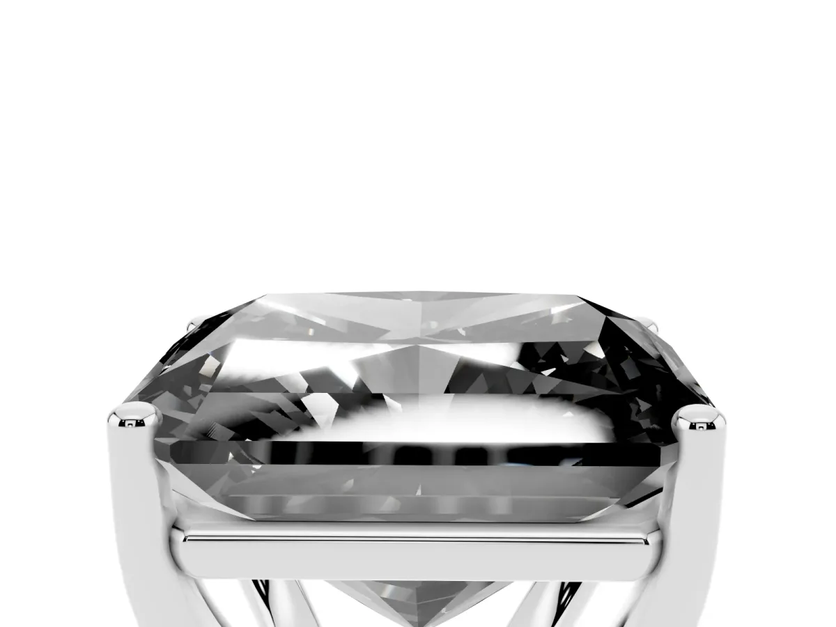 Fancy Black Radiant Cut Cut Diamond Solitaire Engagement Ring with Tapered Plain Band and Four-Prong Setting Silver