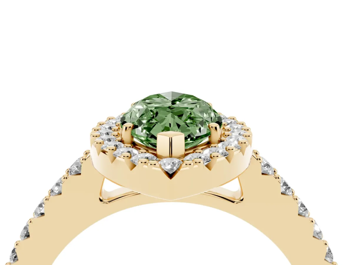 Fancy Green Marquise Cut Halo Diamond Pavé Solitaire Ring Yellow gold