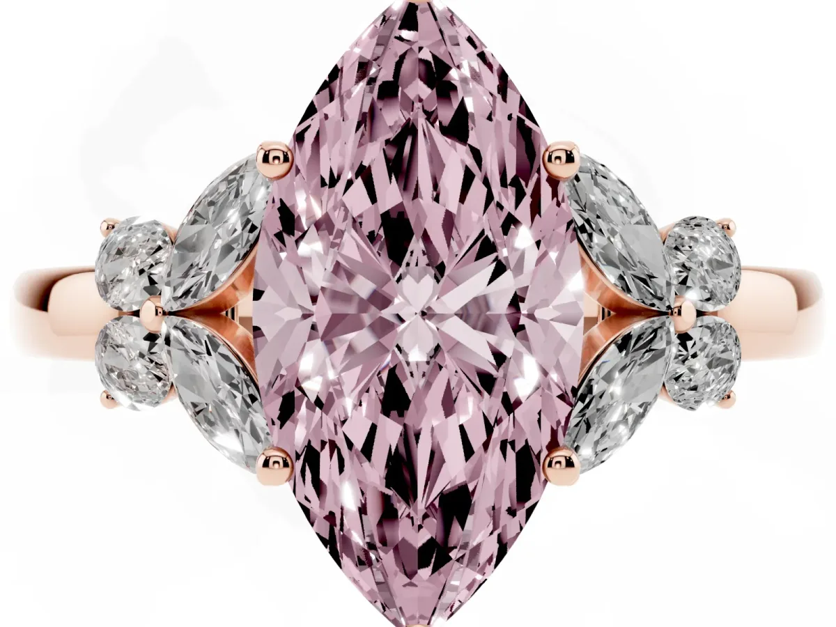 Fancy Pink Marquise Cut Cut Solitaire Floral Diamond Ring with Four-Prong Setting Rose gold