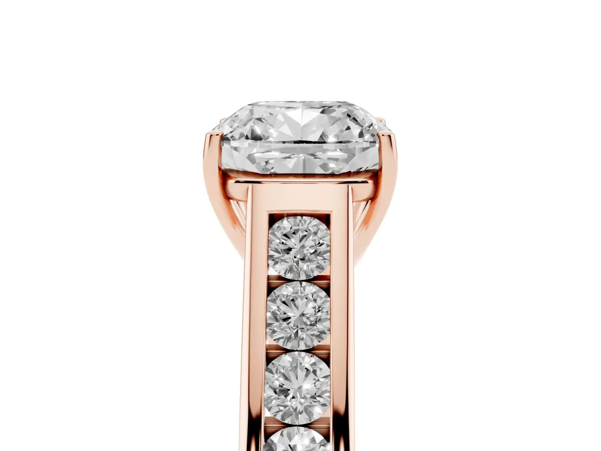 Cushion Cut Solitaire Channel-Set Diamond Engagement Ring with Four-Prong Setting Rose gold
