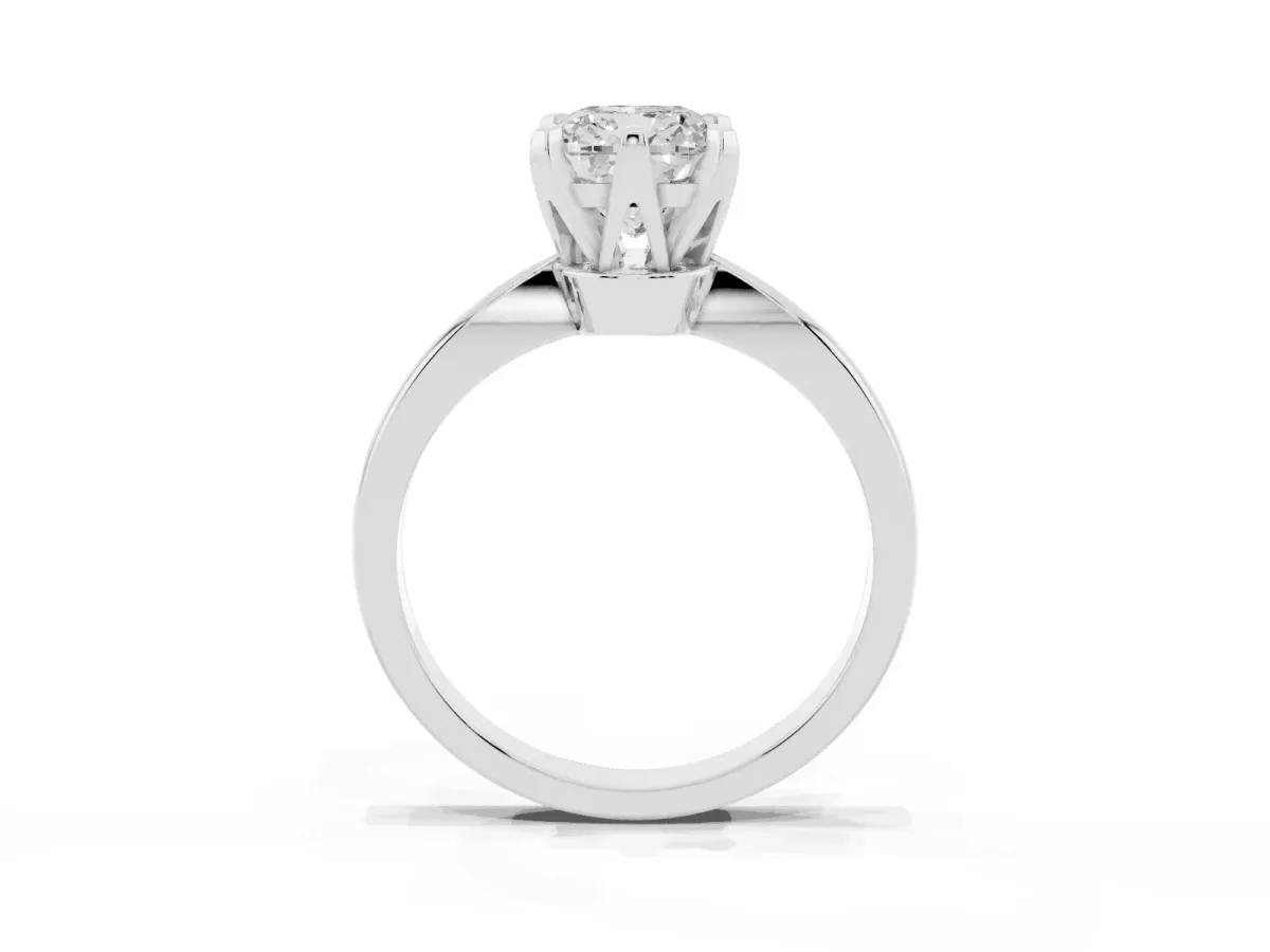 Cushion Cut Solitaire Engagement Ring with Six-Prong Setting and Tapered Band Platinum