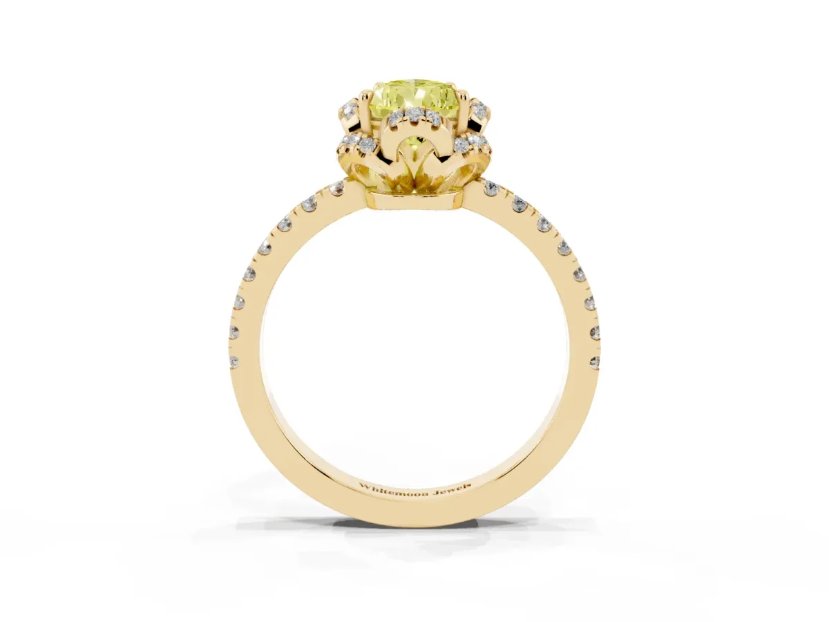 Fancy Yellow Pear Cut Halo Diamond Pave Band Ring with Four-Prong Setting Yellow gold
