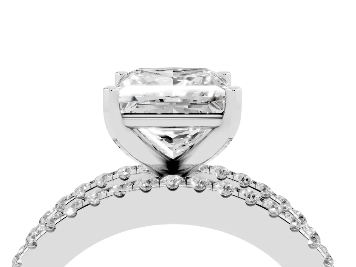 Princess Cut Diamond Solitaire Ring with Pavé and Channel Set Band Silver