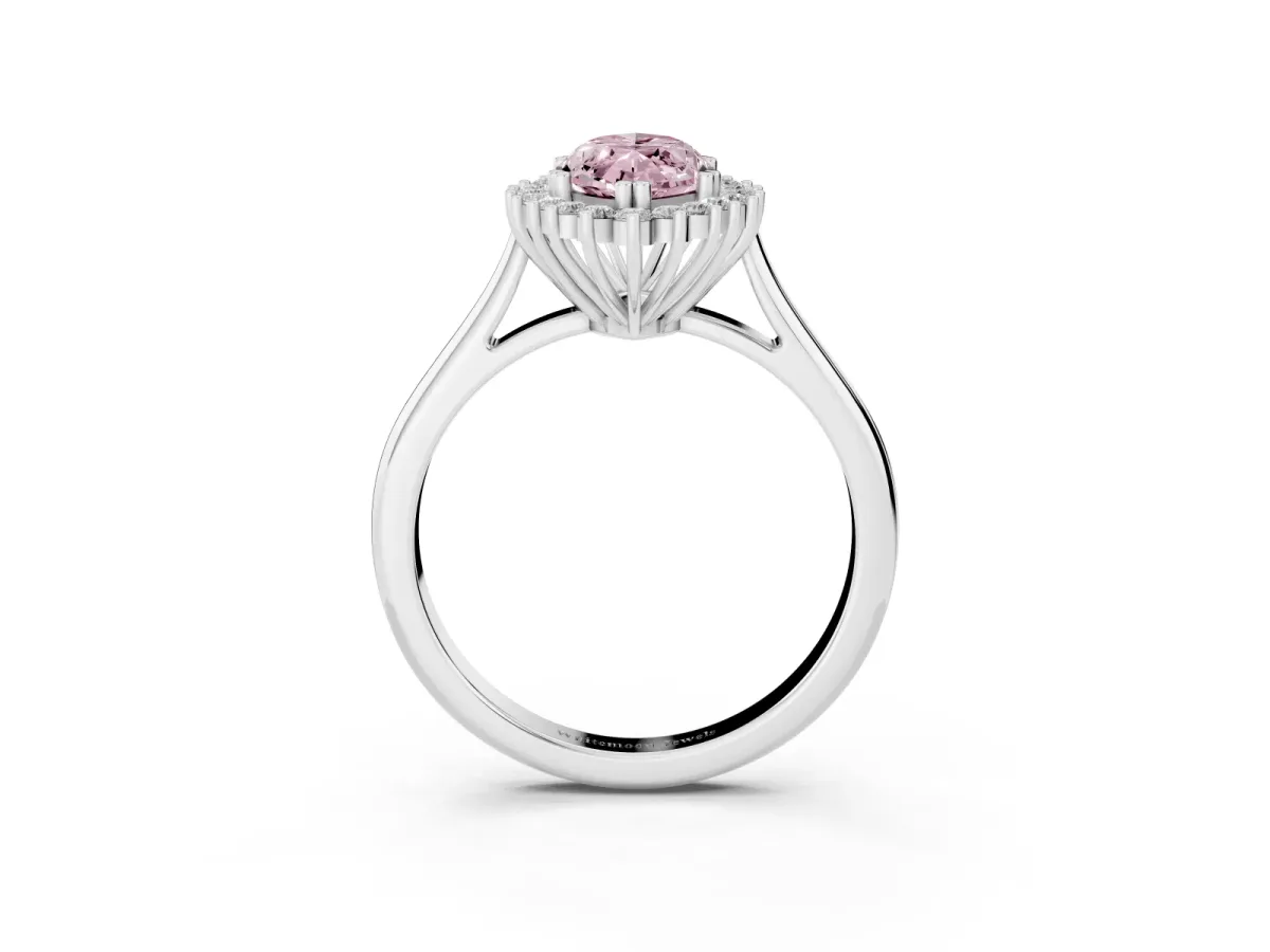 Fancy Pink Marquise Cut Cut Diamond Halo Ring with Solitaire Band and Prong Setting Platinum