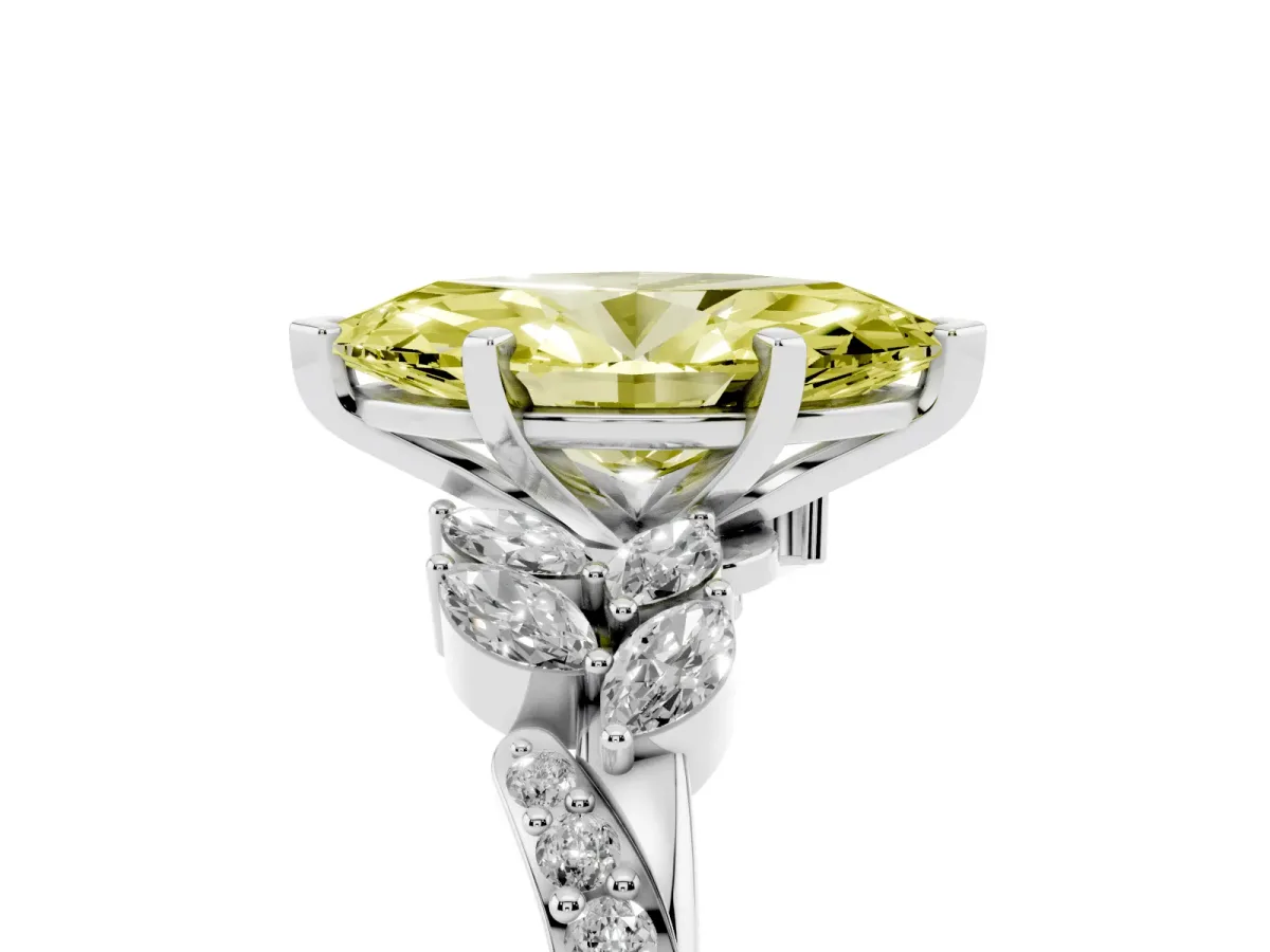 Fancy Yellow Marquise Cut Solitaire Marquise Twist Band with Six-Prong Setting Silver