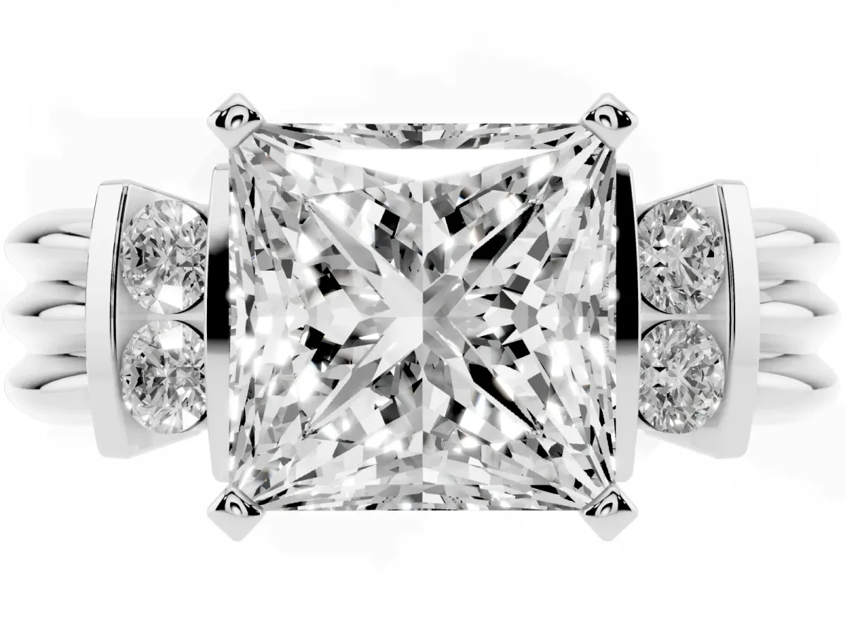 Princess Cut Cut Three-Stone Channel Set Ring with Bar Prongs Silver