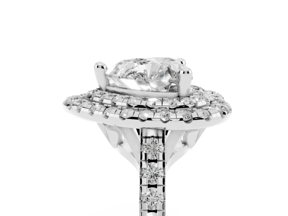 Double Halo Heart Cut Diamond Pavé Band with Four-Prong Setting Silver