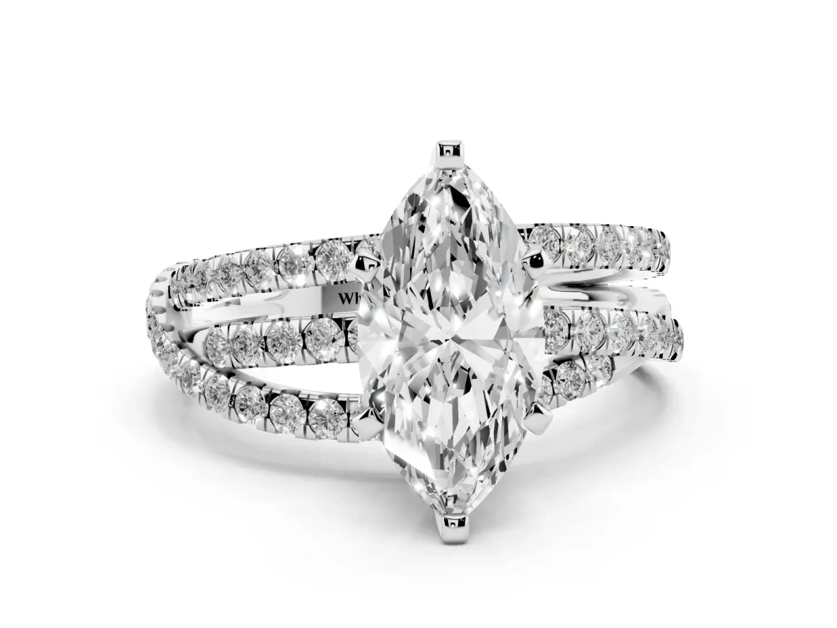 Marquise Cut Solitaire Twist Band with Pavé Setting and Four-Prong Setting Silver