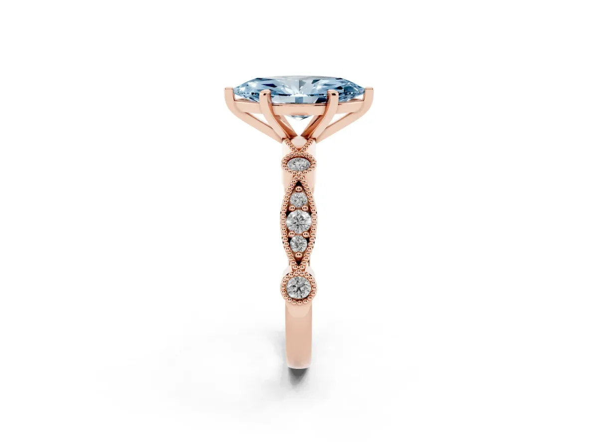 Fancy Blue Marquise Cut Milgrain Bezel Diamond Engagement Ring with Solitaire Prong Setting Rose gold