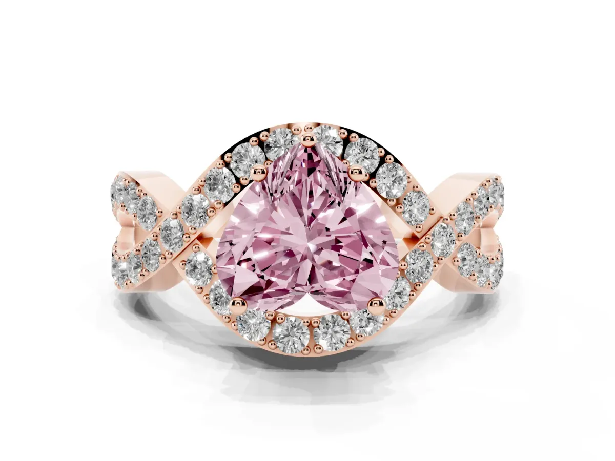 Fancy Pink Heart Cut Solitaire Twist Band Pavé Diamond Engagement Ring Rose gold
