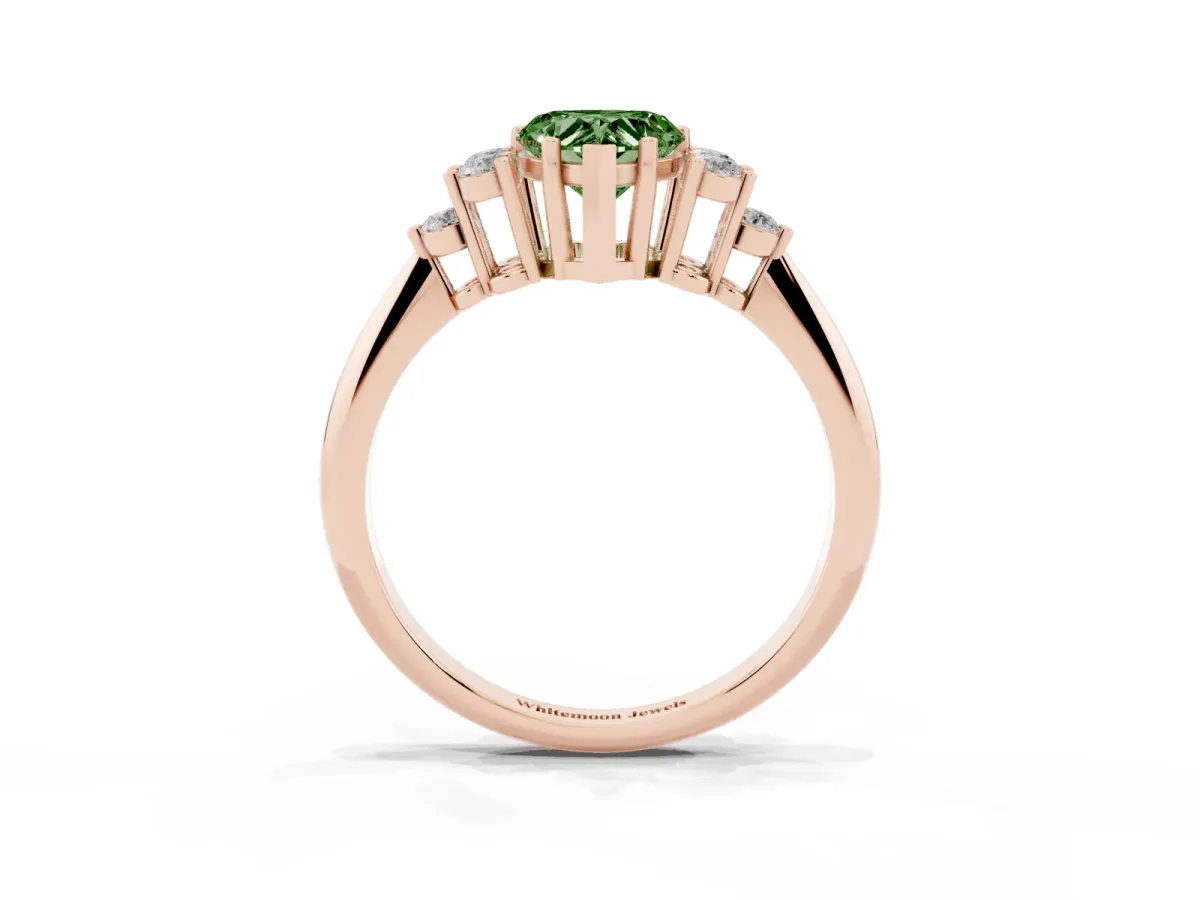 Fancy Green Heart Cut Cut Diamond Cluster Ring with Solitaire Band and Four-Prong Setting Rose gold