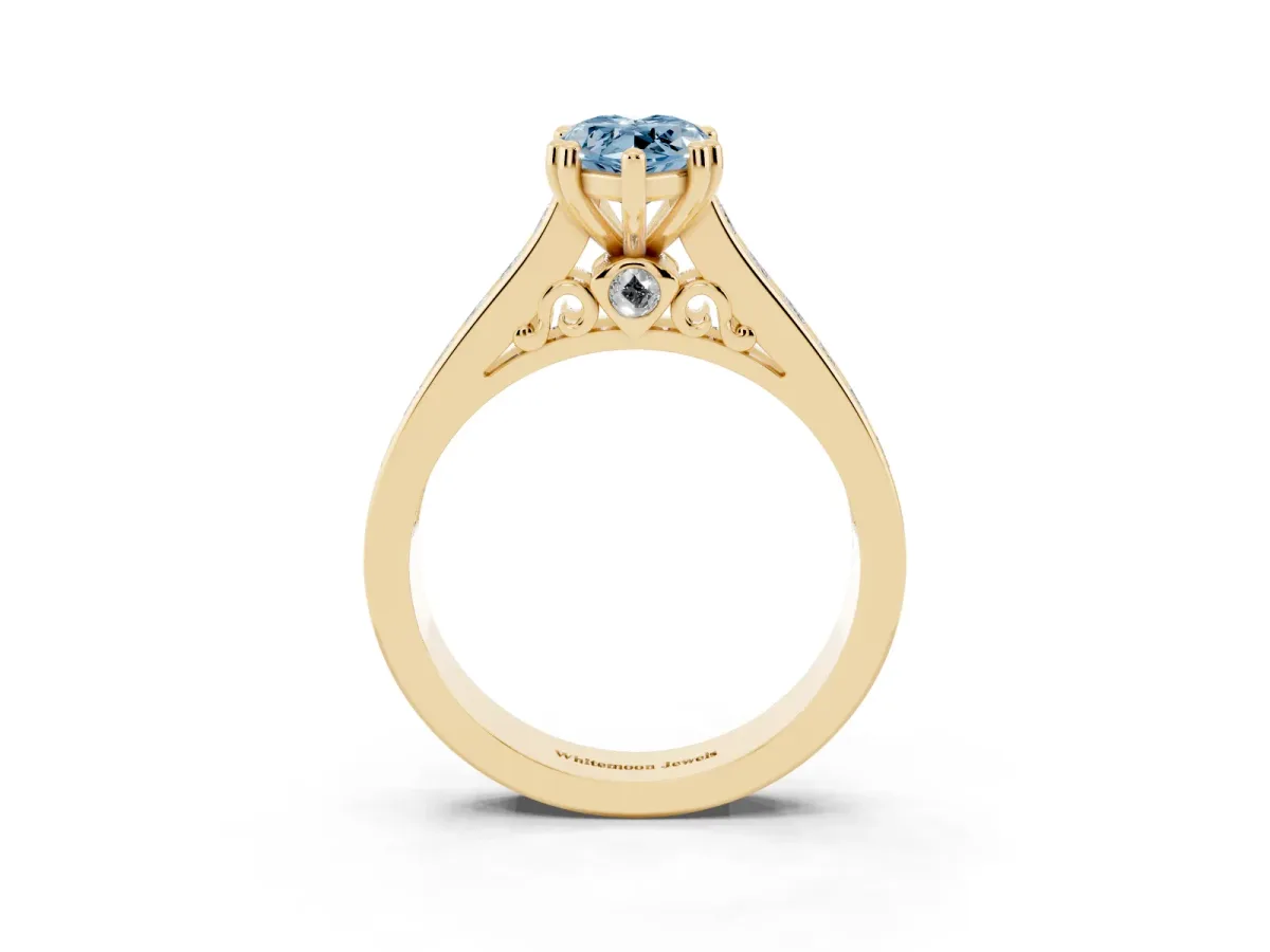 Fancy Blue Marquise Cut Cut Channel Set Solitaire Engagement Ring with Prong Setting Yellow gold