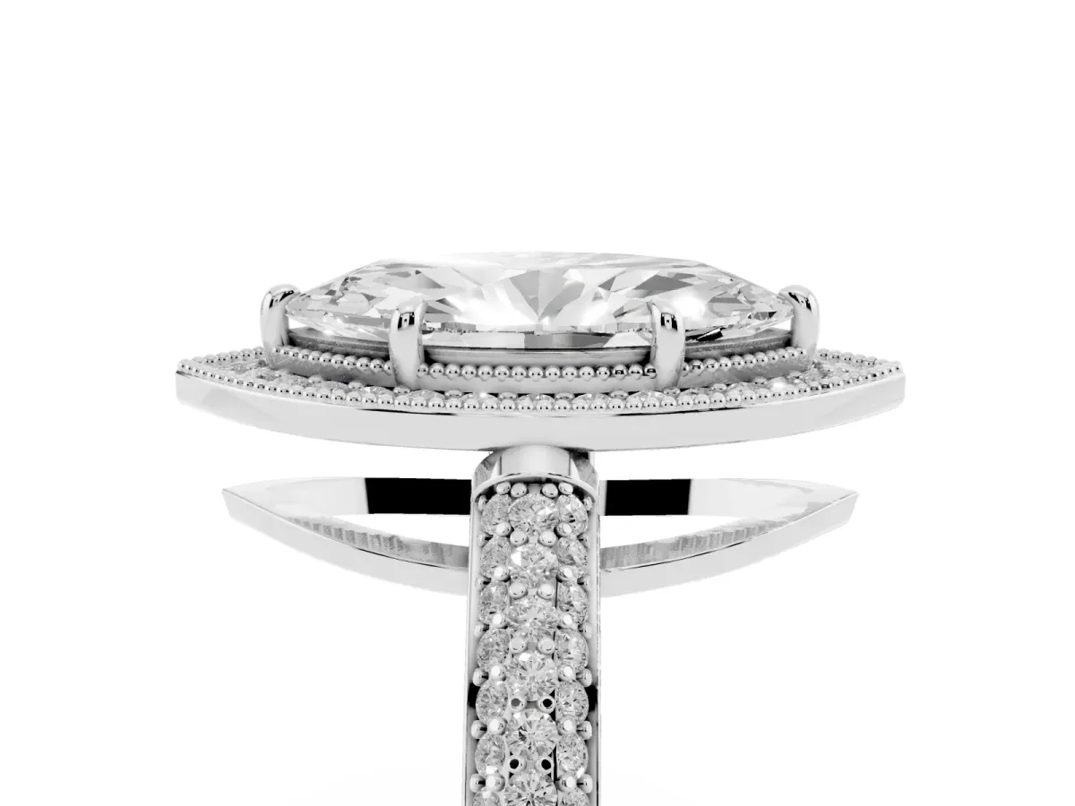 Marquise Cut Cut Halo Diamond Pave Band with Four-Prong Setting Platinum