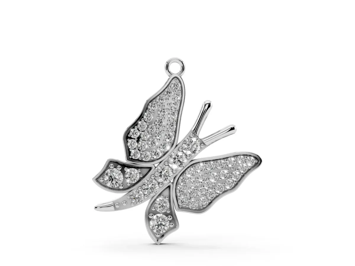 Pavé Round Diamond Butterfly Pendant Silver