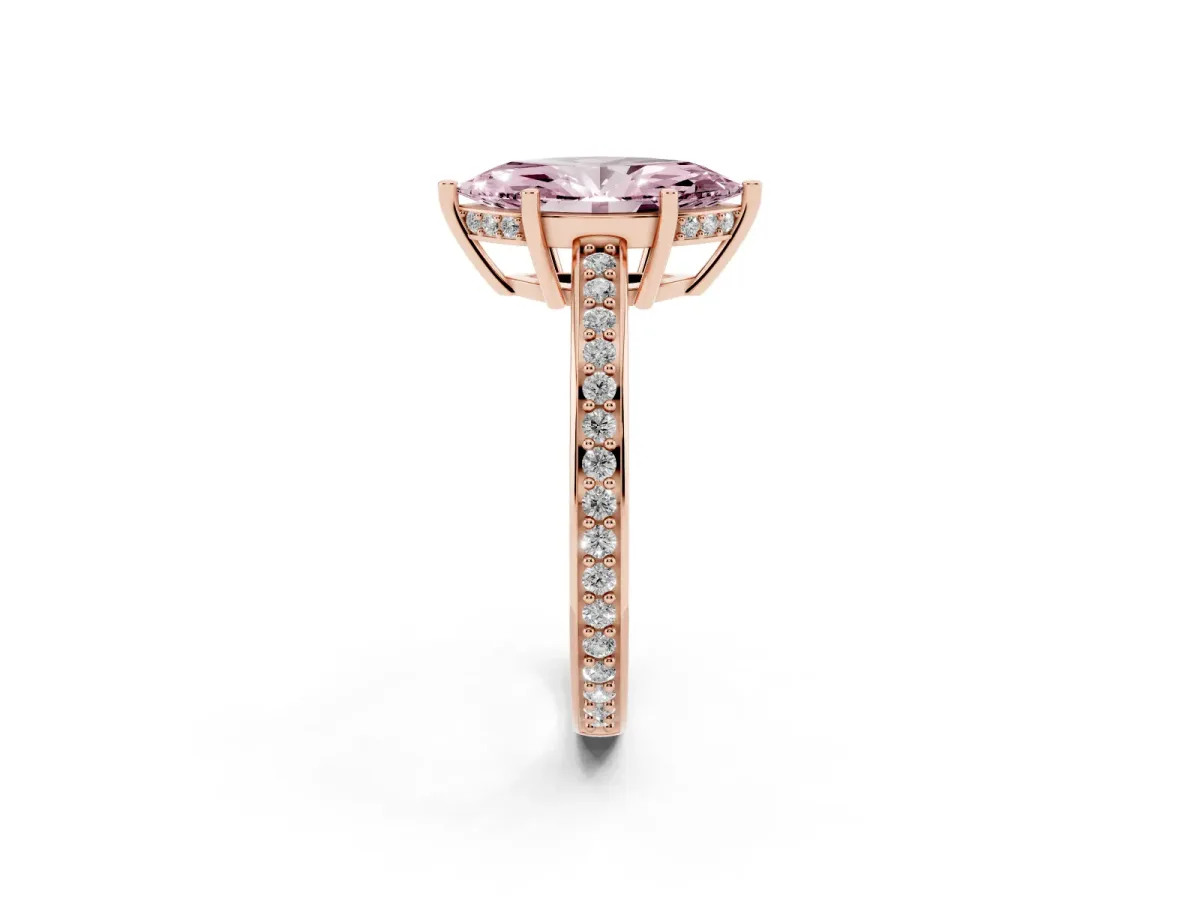 Fancy Pink Marquise Cut Solitaire Pavé Band Prong Setting Ring Rose gold
