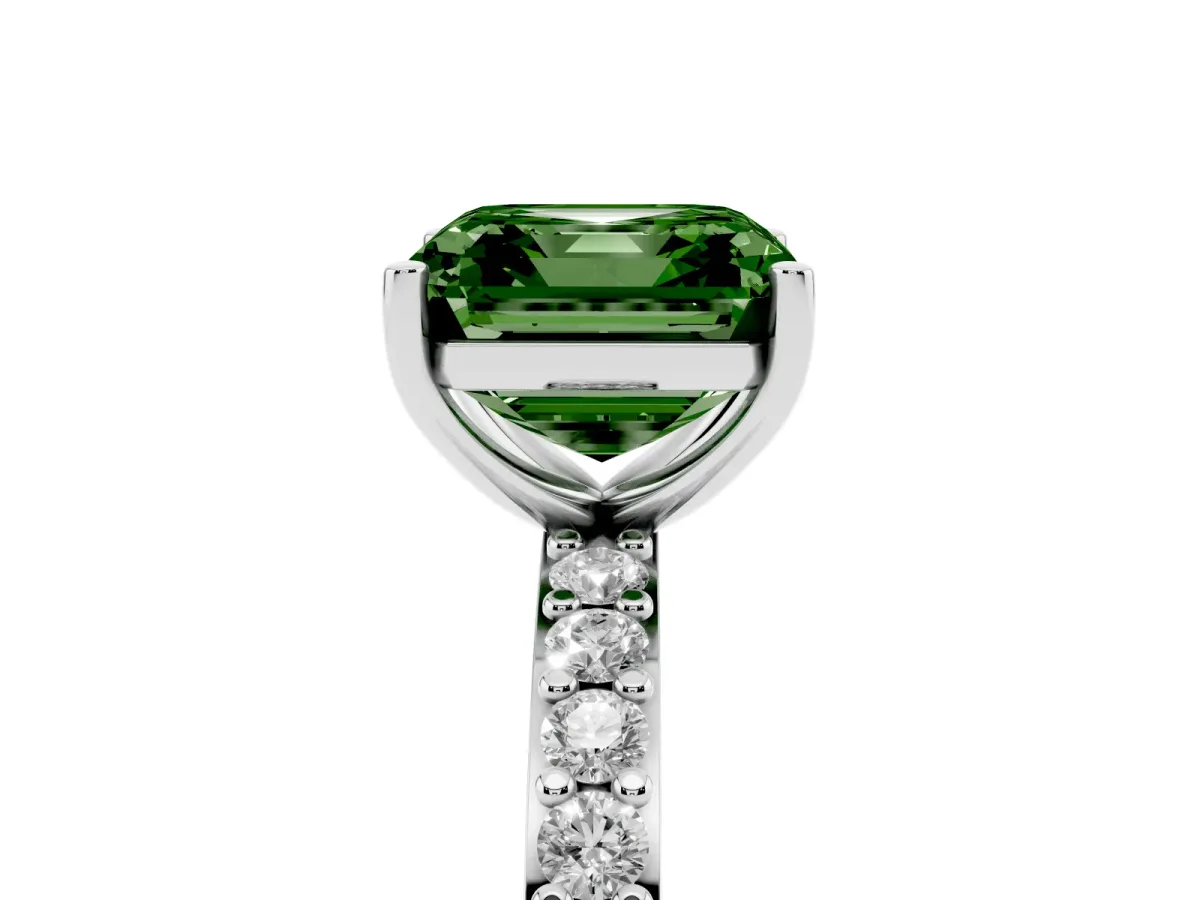 Fancy Green Asscher Cut Cut Diamond Solitaire with Pave Band and Four-Prong Setting Silver
