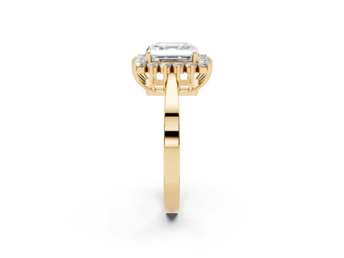 Asscher Cut Cut Diamond Halo Ring with Round Brilliant Halo and Solitaire Band Yellow gold