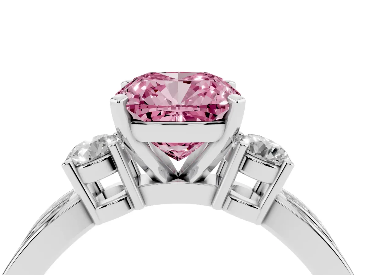 Fancy Pink Three-Stone Cushion Cut Cut Diamond Twist Band with Prong Setting Silver