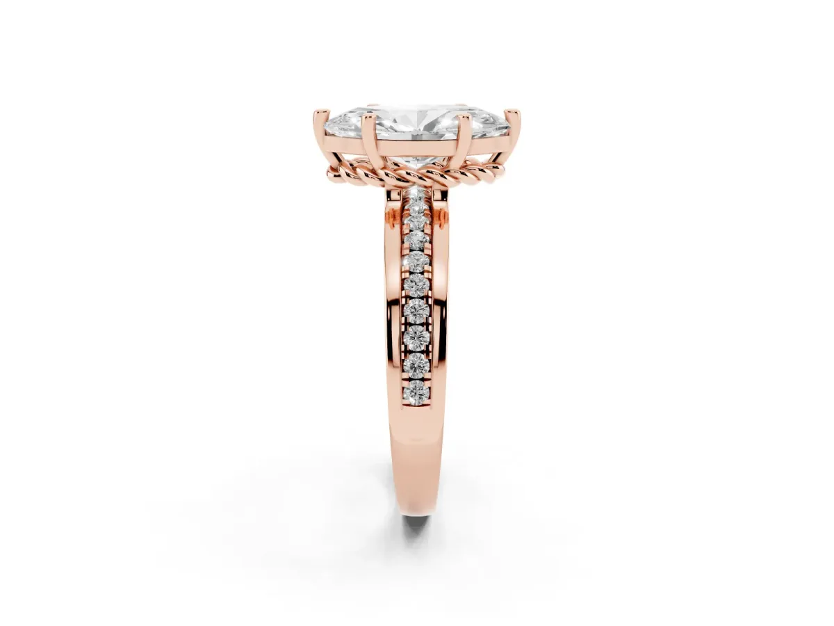 Marquise Cut Solitaire Diamond Ring with Channel Set Band and Six-Prong Setting Rose gold