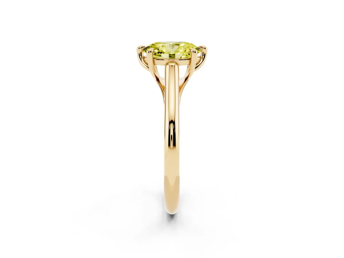 Fancy Yellow Oval Cut Solitaire Engagement Ring with Six-Prong Setting and Classic Band Yellow gold