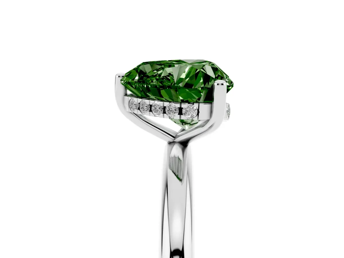 Fancy Green Heart Cut Cut Solitaire Engagement Ring with Four-Prong Setting and Classic Band Silver