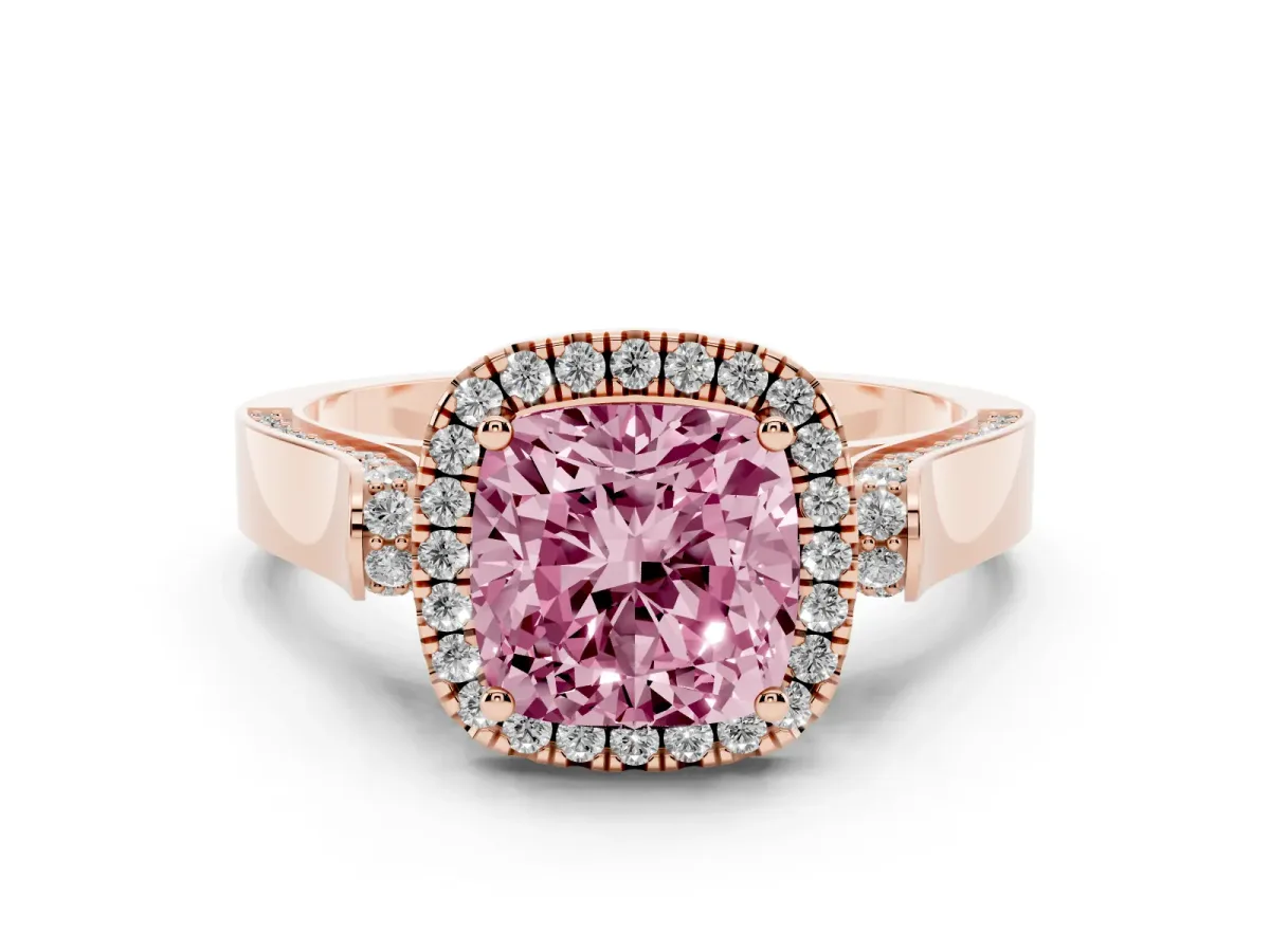 Fancy Pink Cushion Cut Halo Pave Split Shank Prong Setting Ring Rose gold