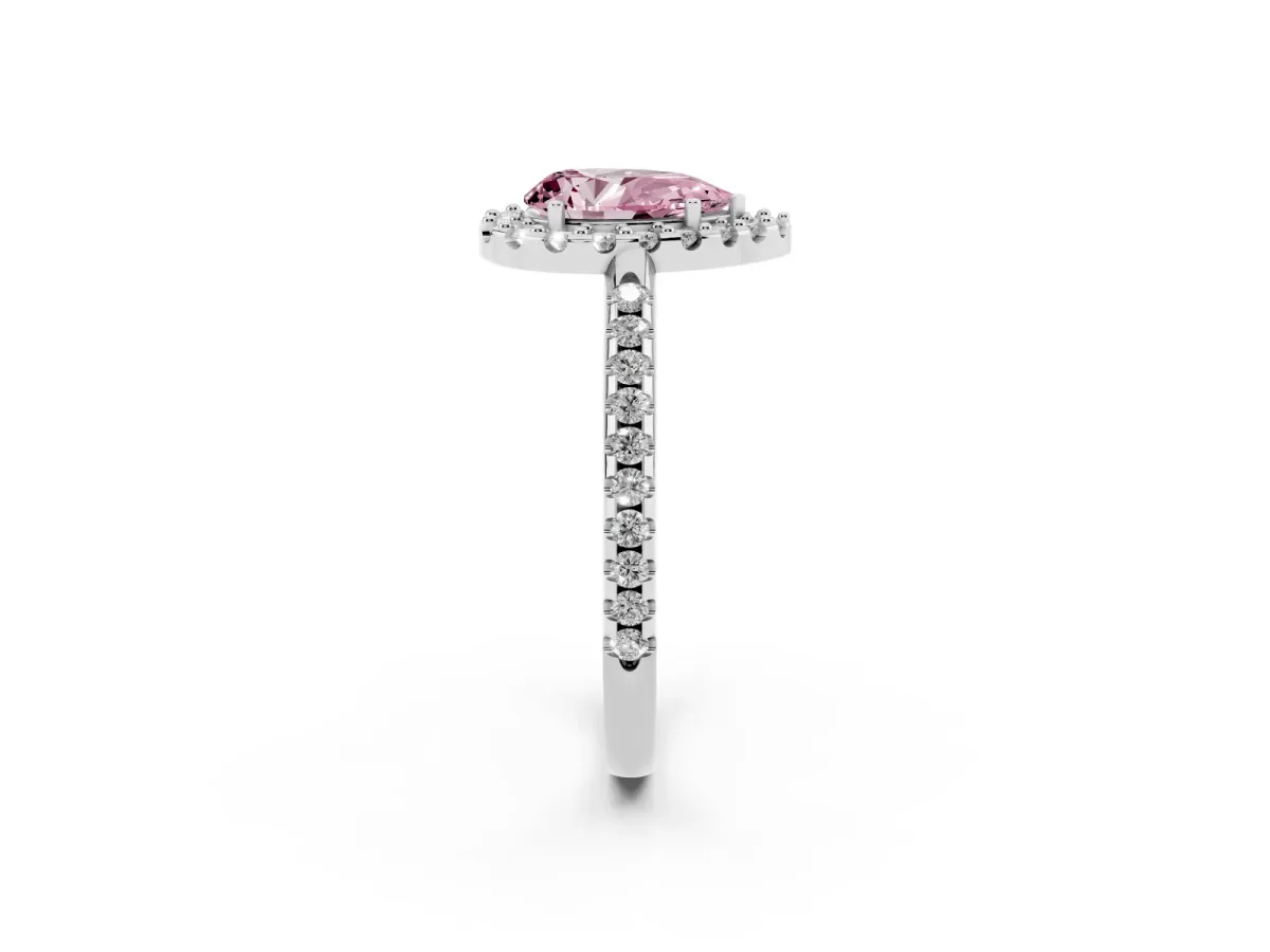 Fancy Pink Pear Cut Diamond Pavé Halo Ring with Four-Prong Setting Platinum