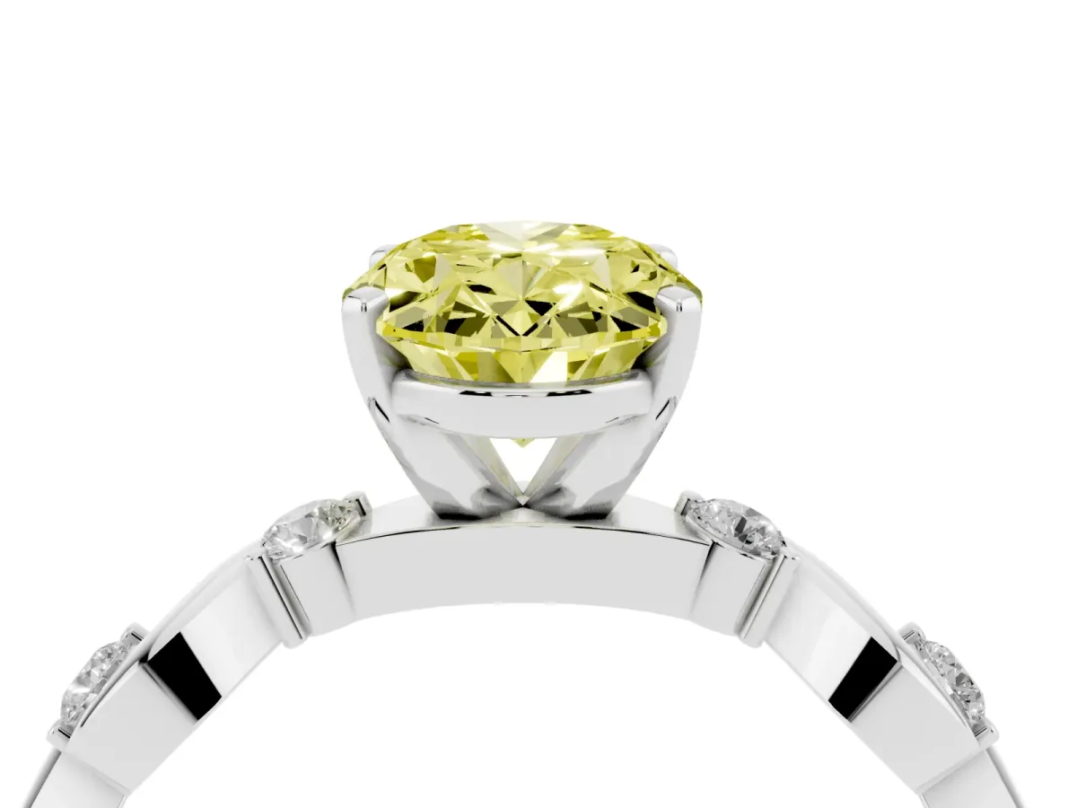 Fancy Yellow Oval Cut Diamond Solitaire Twisted Band with Round Accents and Prong Setting Silver