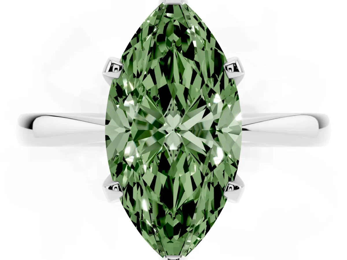 Fancy Green Marquise Cut Solitaire Engagement Ring with Six-Prong Setting and Tapered Band Platinum