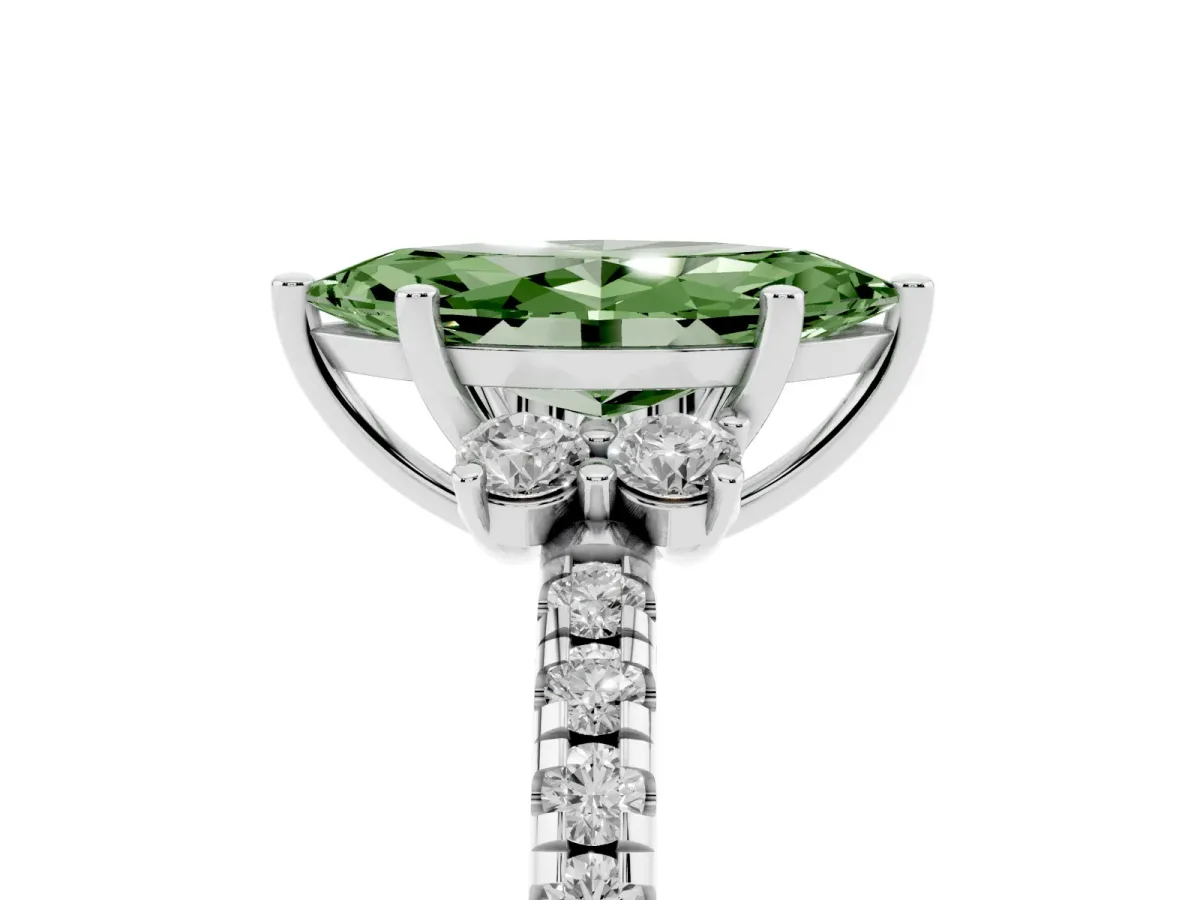 Fancy Green Marquise Cut Diamond Three-Stone Pave Band with Four-Prong Setting Platinum